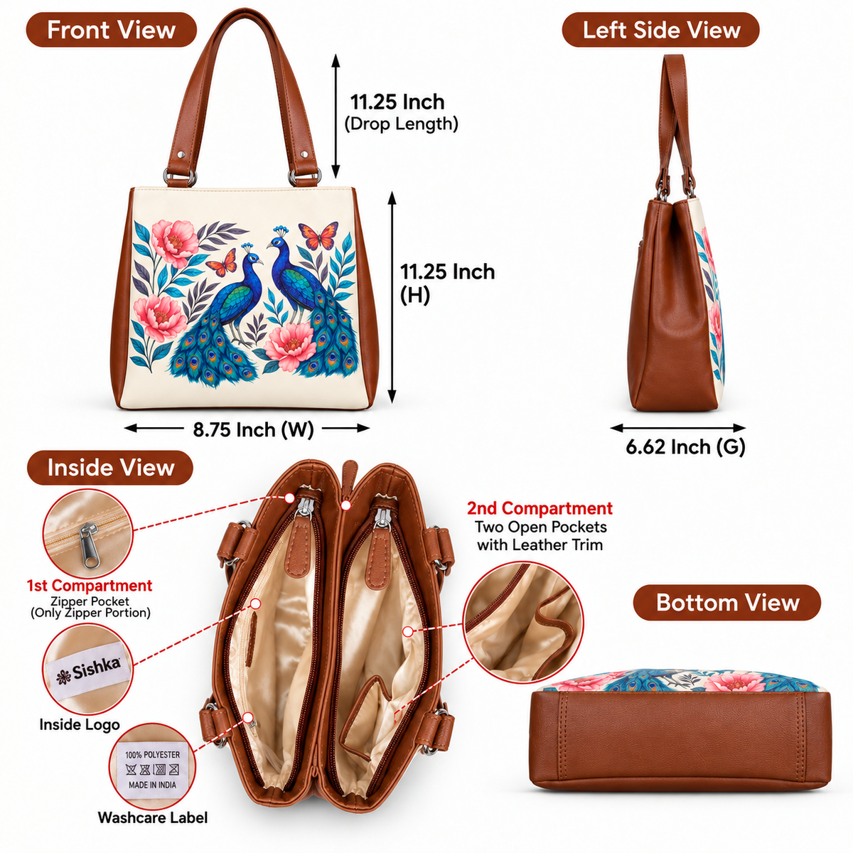 Women’s Printed Vegan Leather Tote Shoulder Bag – Multi-Compartment Handbag for Daily Use, Work & Travel