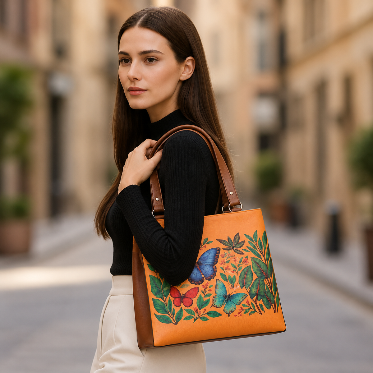 Women’s Printed Vegan Leather Tote Shoulder Bag – Multi-Compartment Handbag for Daily Use, Work & Travel