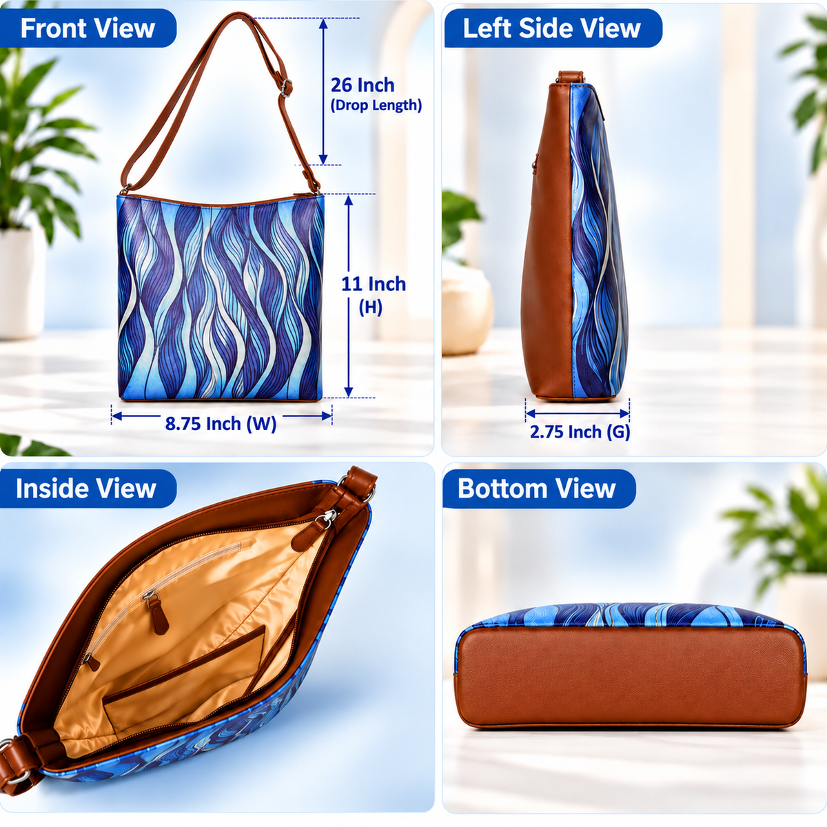 Printed Vegan Leather Crossbody Bag – Adjustable Sling & Over the Shoulder Bag for Women – Stylish Handbag & Travel Purse