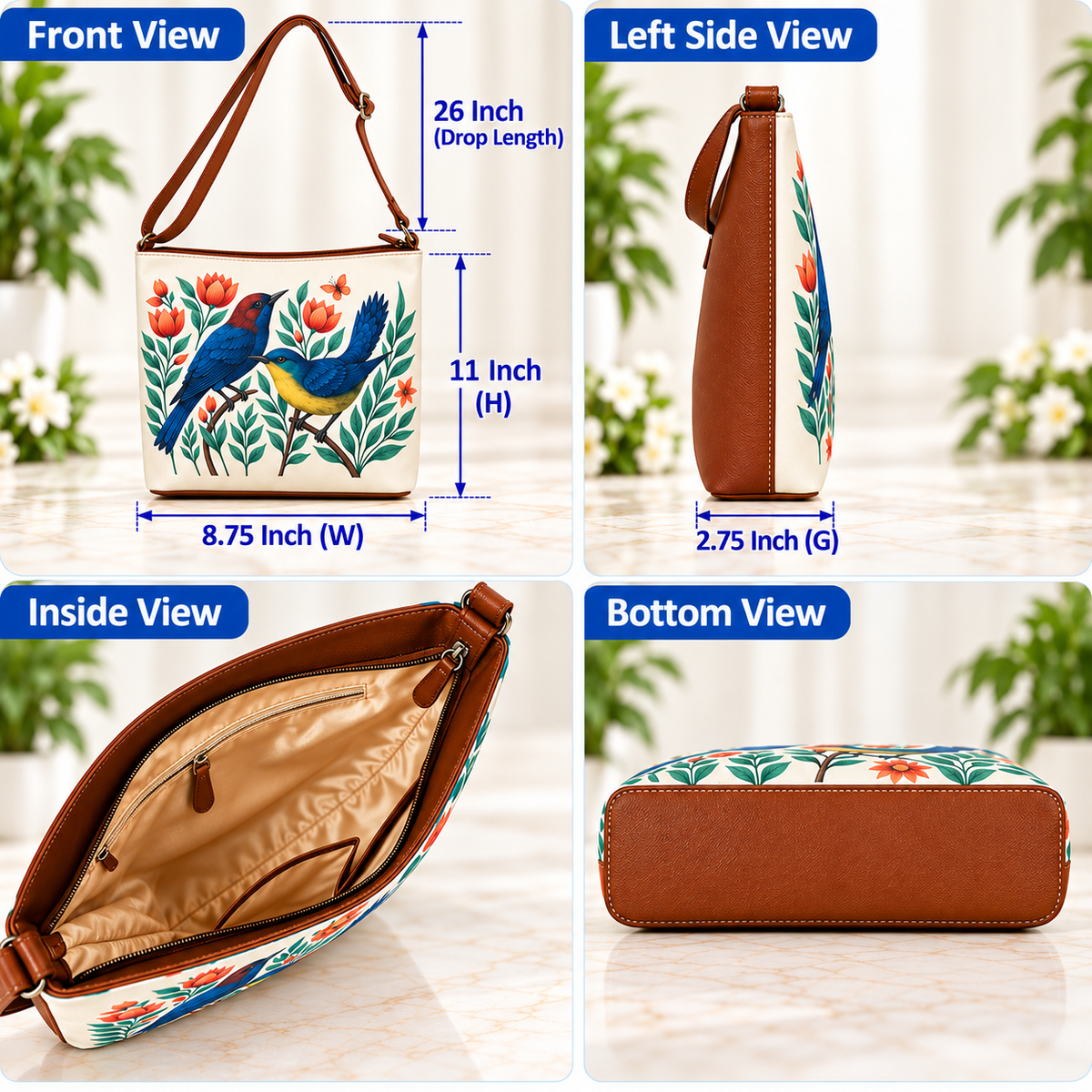 Printed Vegan Leather Crossbody Bag – Adjustable Sling & Over the Shoulder Bag for Women – Stylish Handbag & Travel Purse