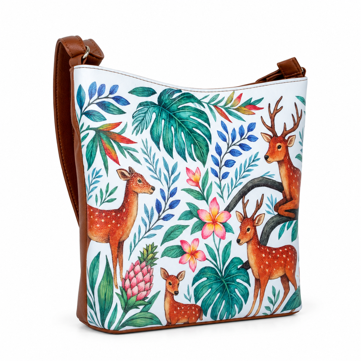 Printed Vegan Leather Crossbody Bag – Adjustable Sling & Over the Shoulder Bag for Women – Stylish Handbag & Travel Purse