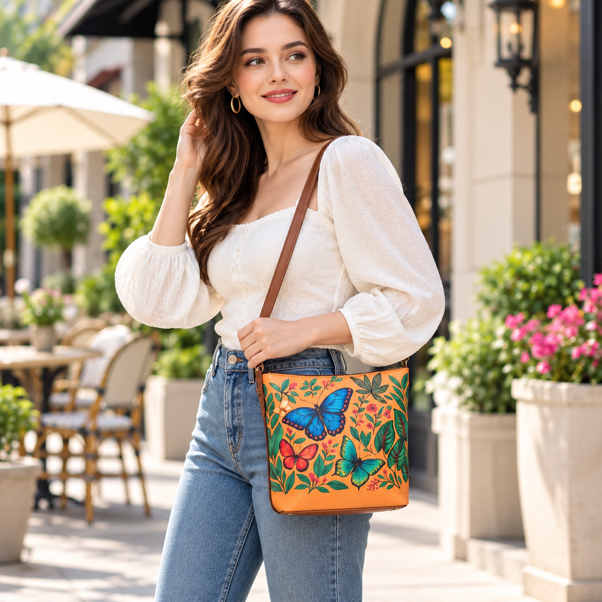 Printed Vegan Leather Crossbody Bag – Adjustable Sling & Over the Shoulder Bag for Women – Stylish Handbag & Travel Purse