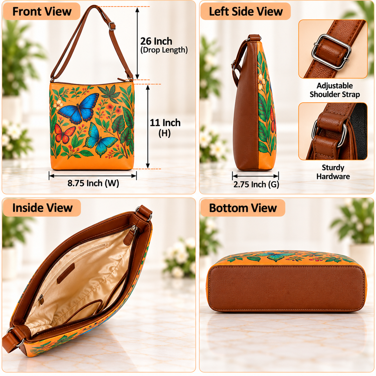 Printed Vegan Leather Crossbody Bag – Adjustable Sling & Over the Shoulder Bag for Women – Stylish Handbag & Travel Purse