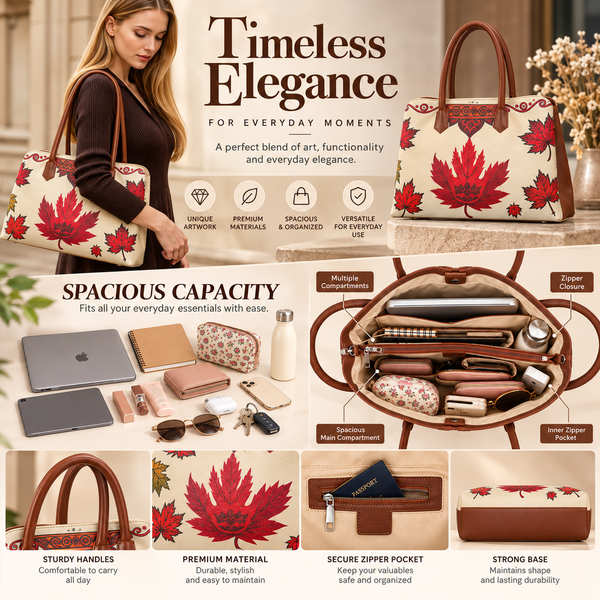 Vegan Leather Printed Carryall Tote for Women – Stylish Shoulder, Top Handle & Handbag for Ladies – Office, Work, Travel & Daily Use