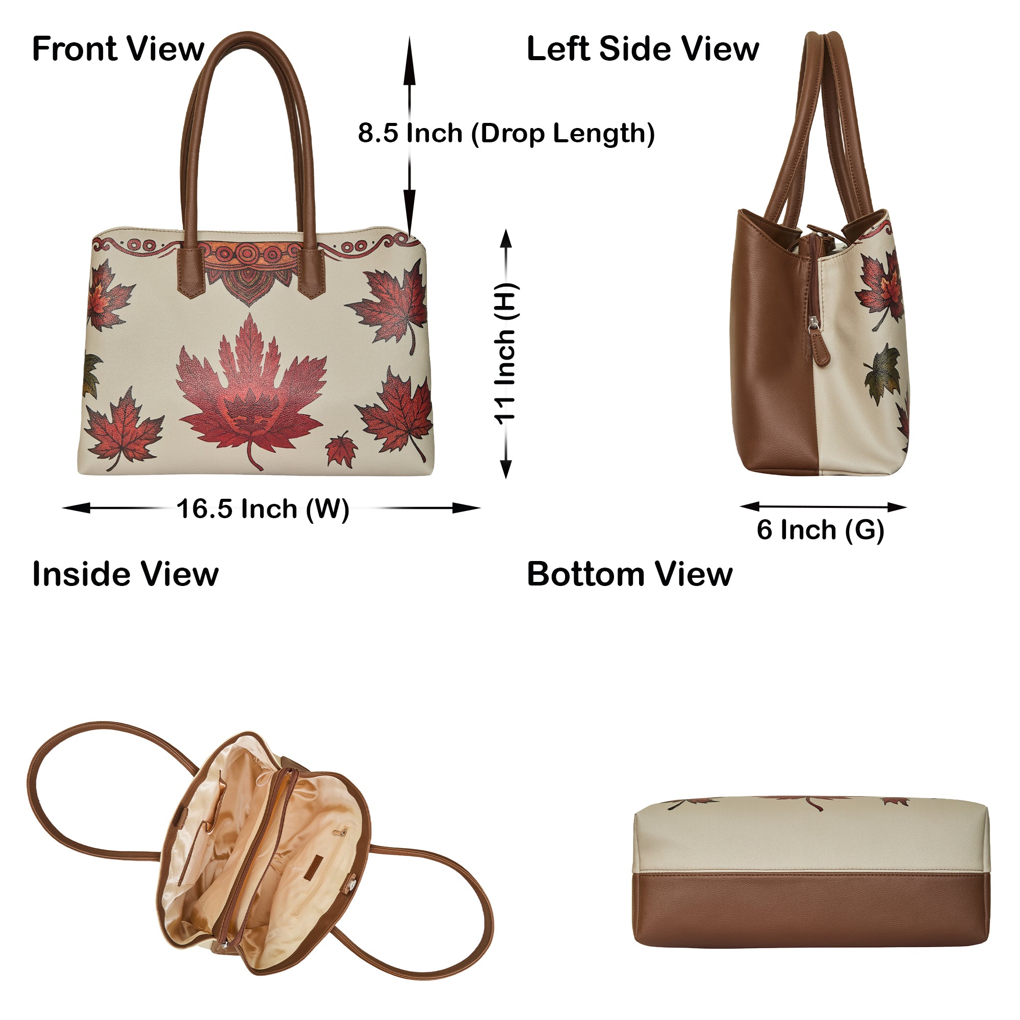 Genuine Leather Printed Carryall Tote for Women – Stylish Shoulder, Top Handle & Handbag for Ladies – Office, Work, Travel & Daily Use