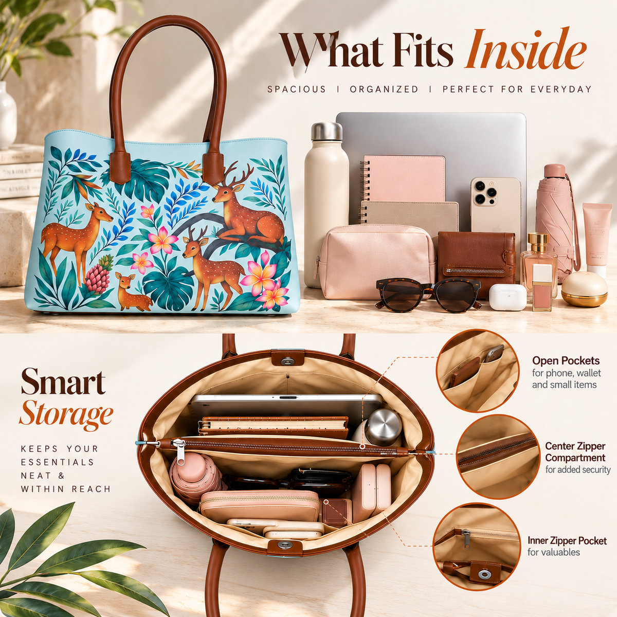 Vegan Leather Printed Carryall Tote for Women – Stylish Shoulder, Top Handle & Handbag for Ladies – Office, Work, Travel & Daily Use