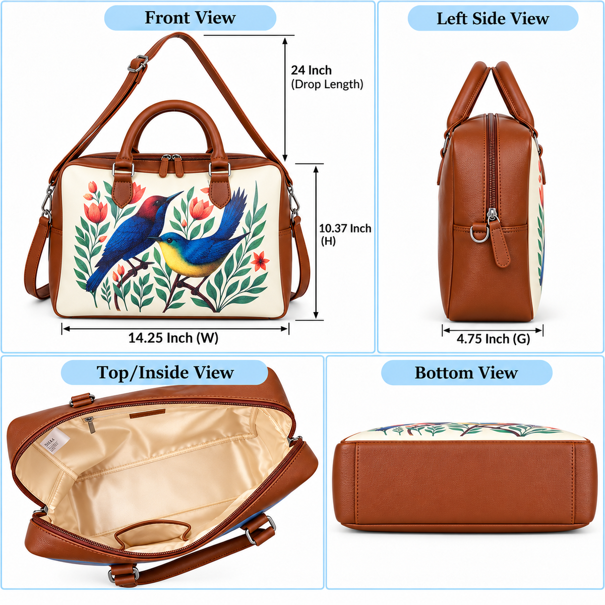 Leather Crossbody Bag for Women with Top Handle – Versatile Printed Vegan Shoulder, Tote & Business Handbag – Work, Travel & Daily Use