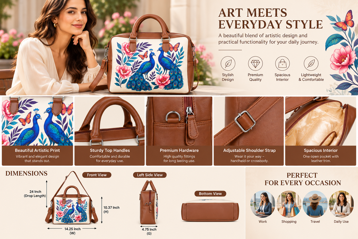Leather Crossbody Bag for Women with Top Handle – Versatile Printed Vegan Shoulder, Tote & Business Handbag – Work, Travel & Daily Use