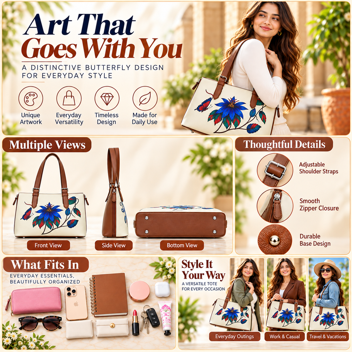 Tote Bag for Ladies'– Women's Printed Vegan Leather Shoulder, Handbag & Top Handle Purse – Travel, Work & Daily Use