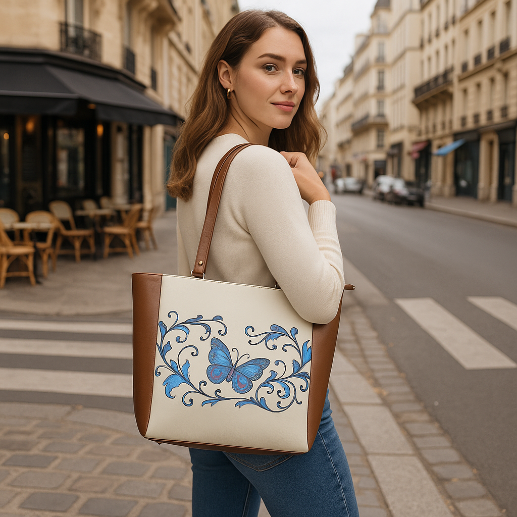 Genuine Leather Ladies' Shoulder Tote Bag– Printed Top Handle Handbag for Women – Work, Travel & Daily Use