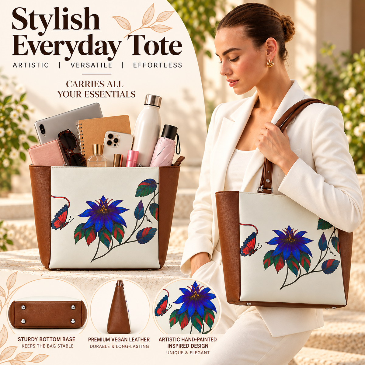 Vegan Leather Ladies' Shoulder Tote Bag– Printed Top Handle Handbag for Women – Work, Travel & Daily Use