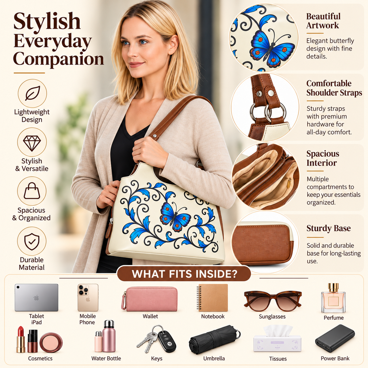 Printed Vegan Leather Shoulder Tote Bag for Women – Stylish Top Handle Handbag Purse– Travel, Office & Daily Use
