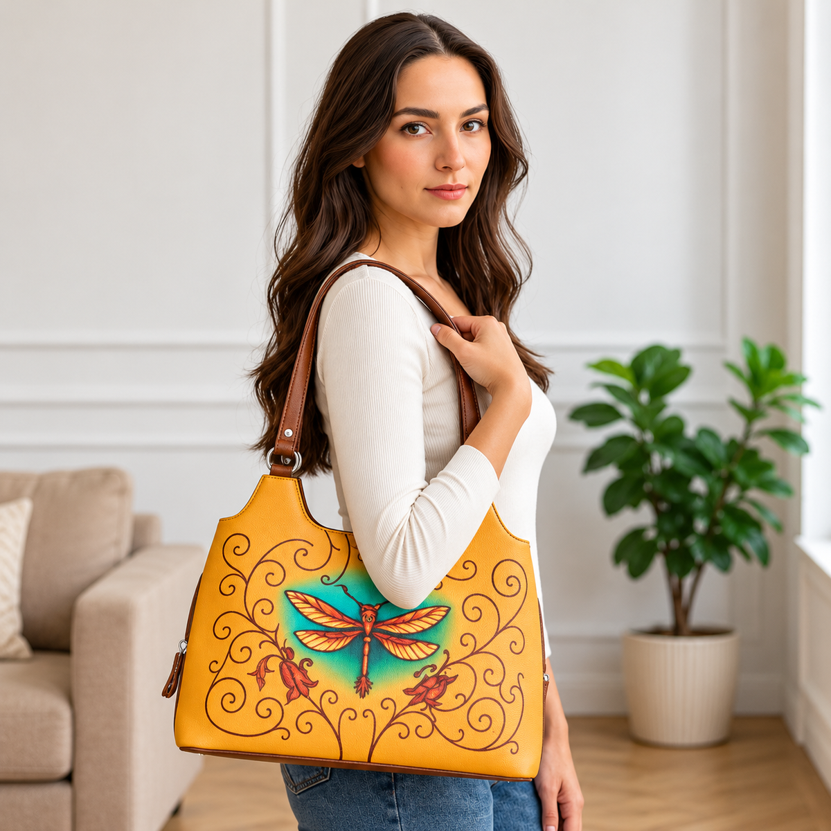 Printed Vegan Leather Shoulder Tote Bag for Women – Stylish Top Handle Handbag Purse– Travel, Office & Daily Use