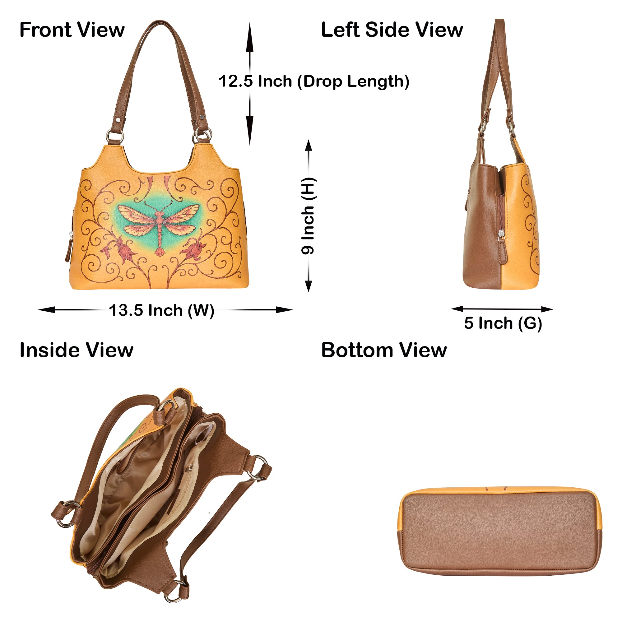 Printed Genuine Leather Shoulder Tote Bag for Women – Stylish Top Handle Handbag Purse– Travel, Office & Daily Use