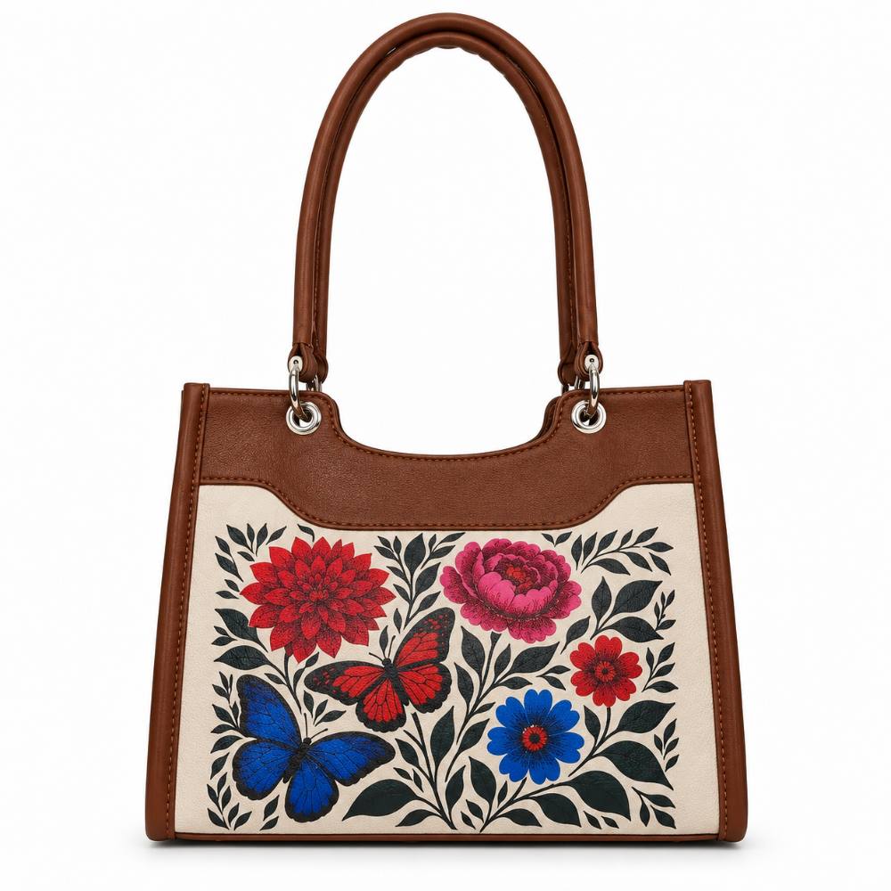 Women’s Printed Vegan Leather Satchel Handbag – Vegan Shoulder & Top Handle Bag – Office, Work, Travel & Daily Use