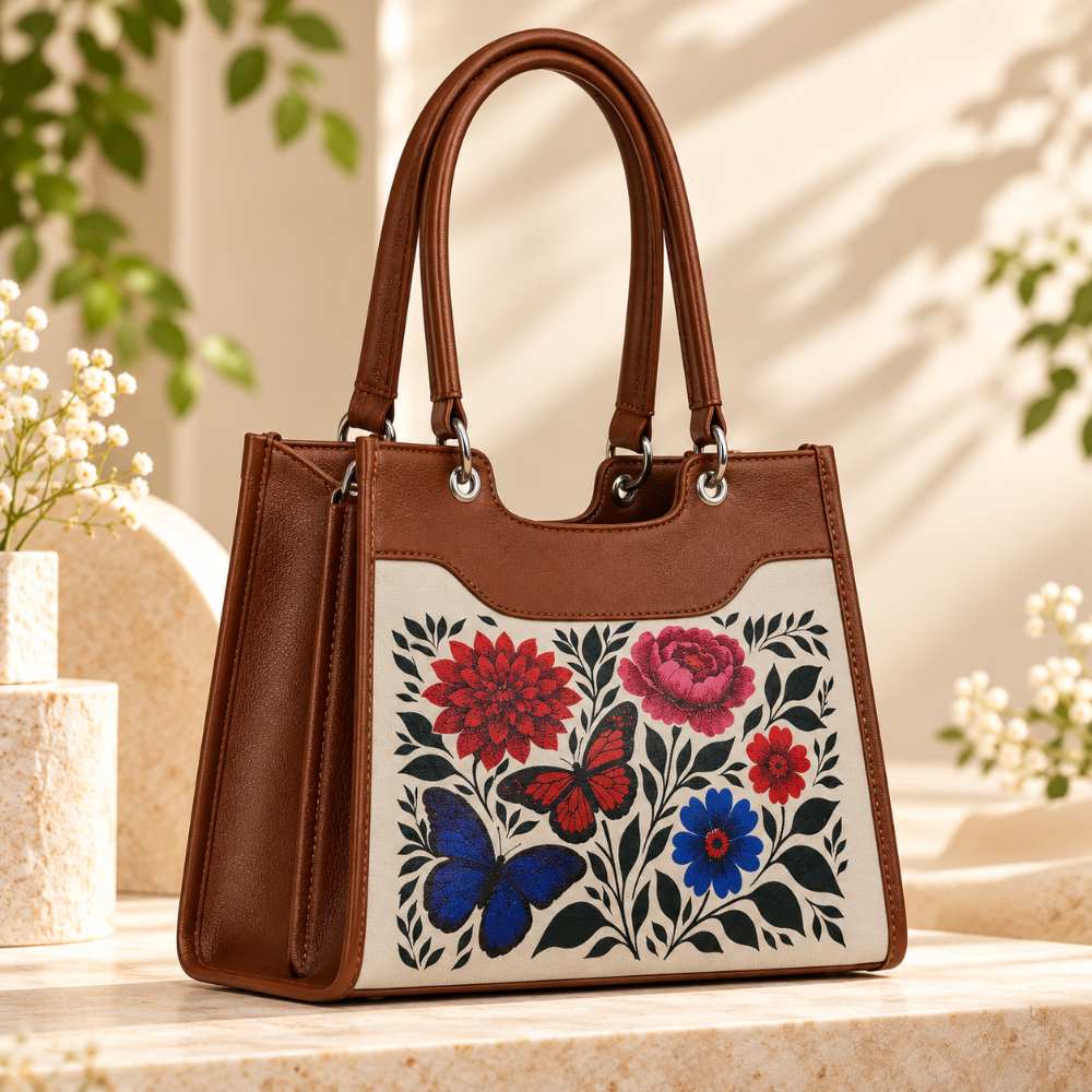 Women’s Printed Vegan Leather Satchel Handbag – Vegan Shoulder & Top Handle Bag – Office, Work, Travel & Daily Use