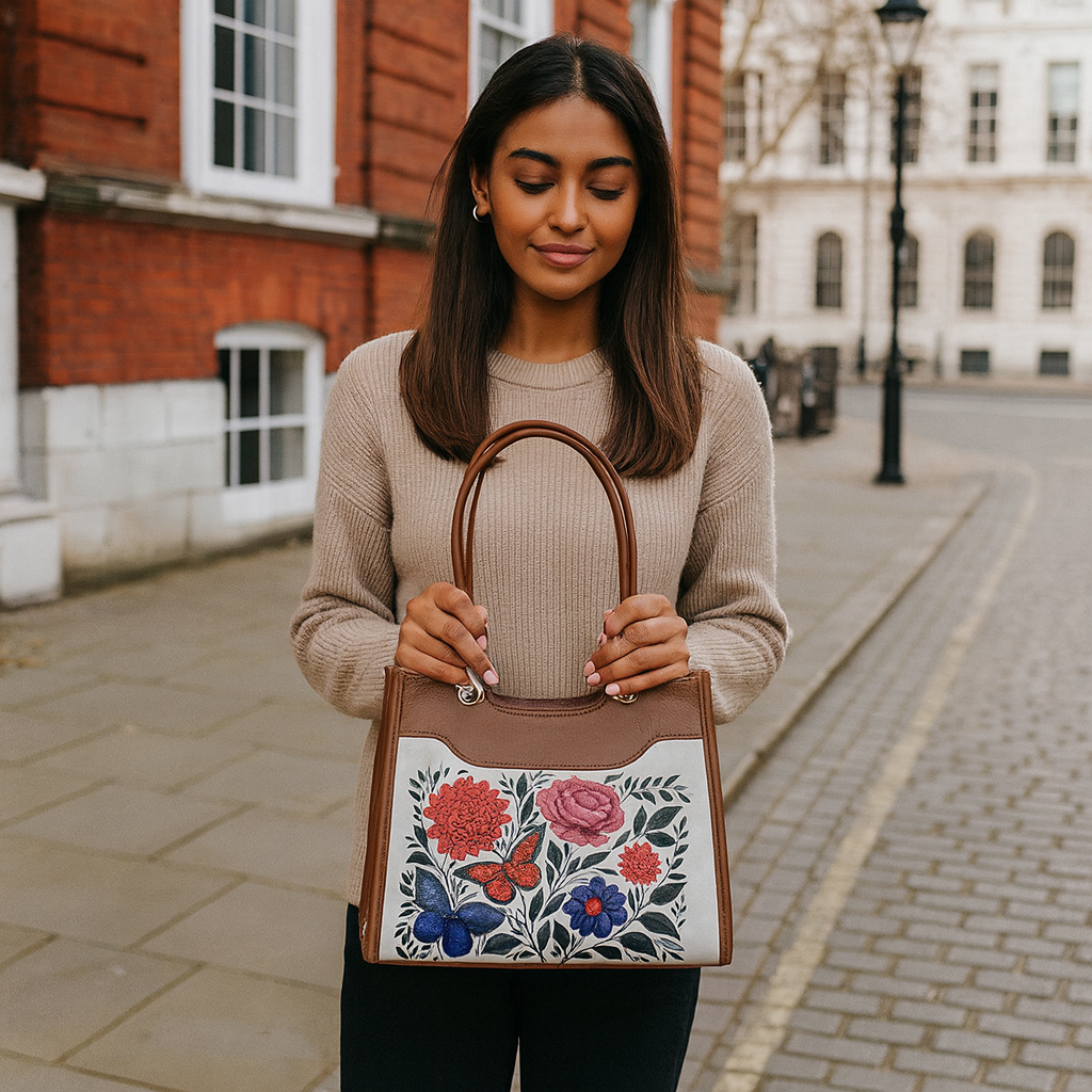 Women’s Printed Genuine Leather Satchel Handbag – Crossbody, Shoulder & Top Handle Bag – Ideal for Office, Work, Travel & Daily Use