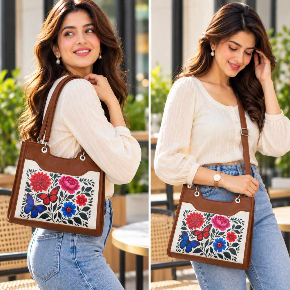 Women’s Printed Vegan Leather Satchel Handbag – Vegan Shoulder & Top Handle Bag – Office, Work, Travel & Daily Use