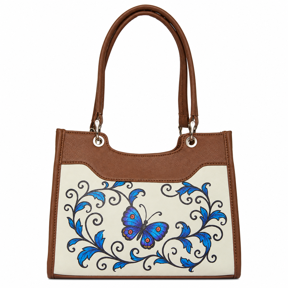 Women’s Printed Vegan Leather Satchel Handbag – Vegan Shoulder & Top Handle Bag – Office, Work, Travel & Daily Use