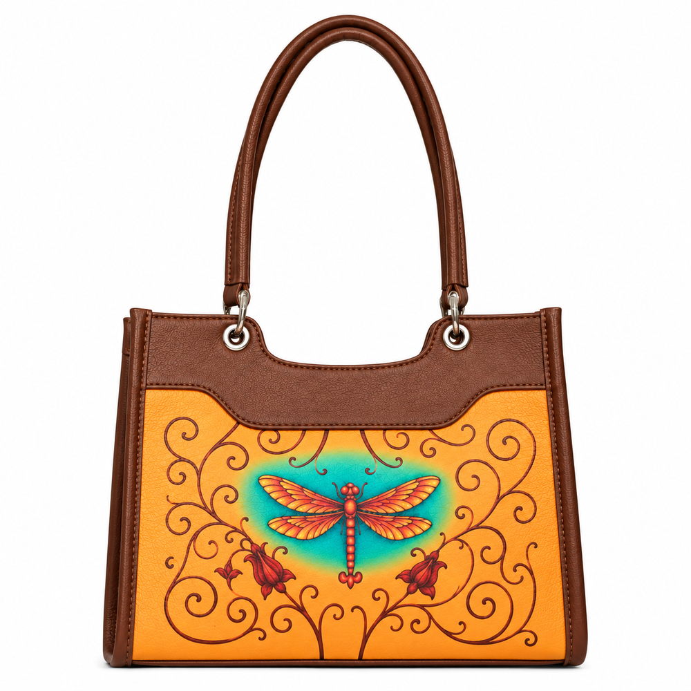 Women’s Printed Vegan Leather Satchel Handbag – Vegan Shoulder & Top Handle Bag – Office, Work, Travel & Daily Use