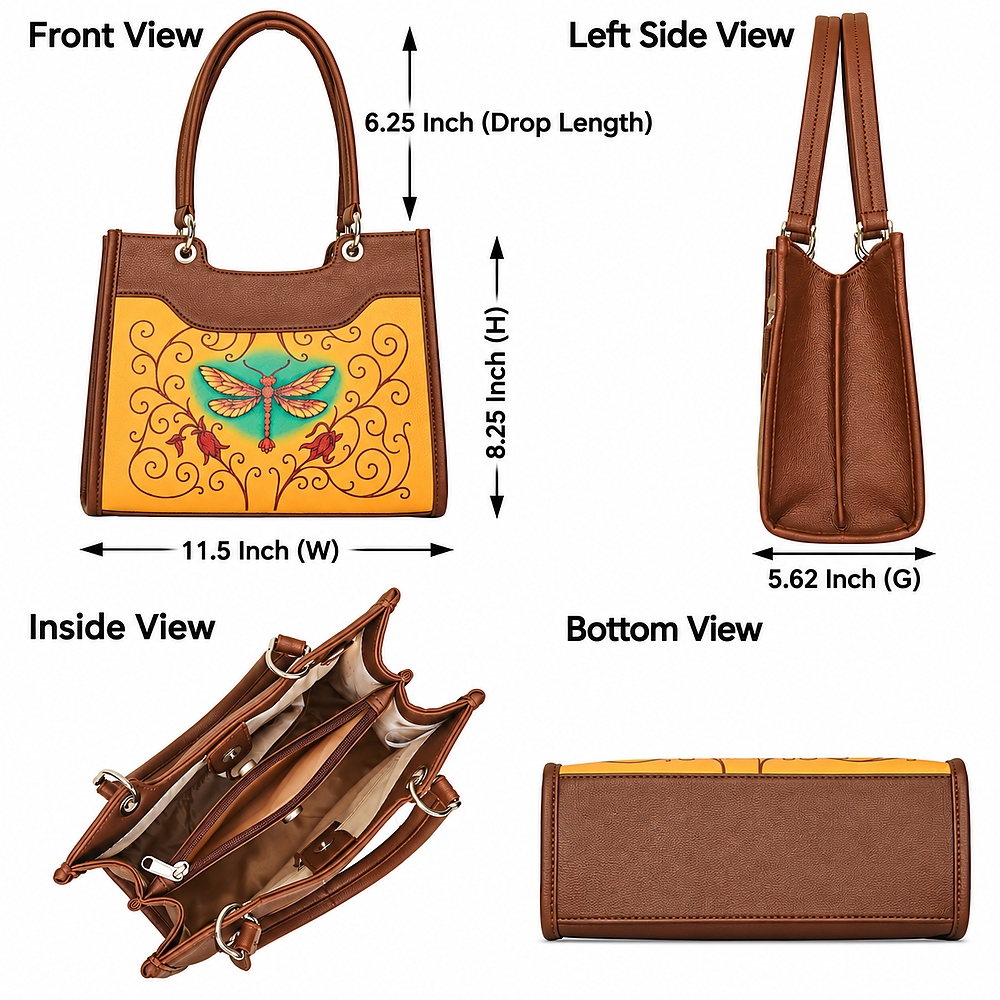 Women’s Printed Vegan Leather Satchel Handbag – Vegan Shoulder & Top Handle Bag – Office, Work, Travel & Daily Use