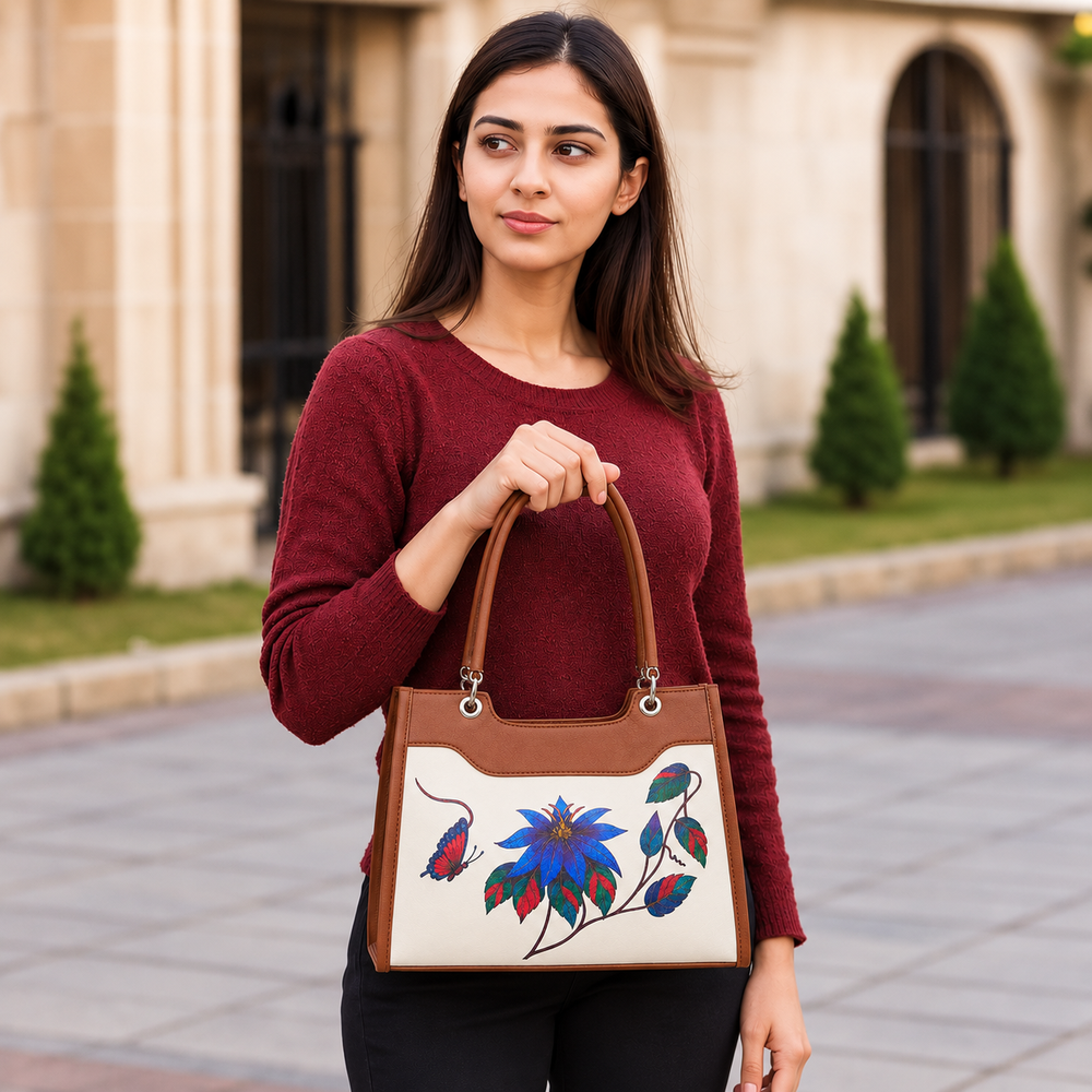Women’s Printed Vegan Leather Satchel Handbag – Vegan Shoulder & Top Handle Bag – Office, Work, Travel & Daily Use