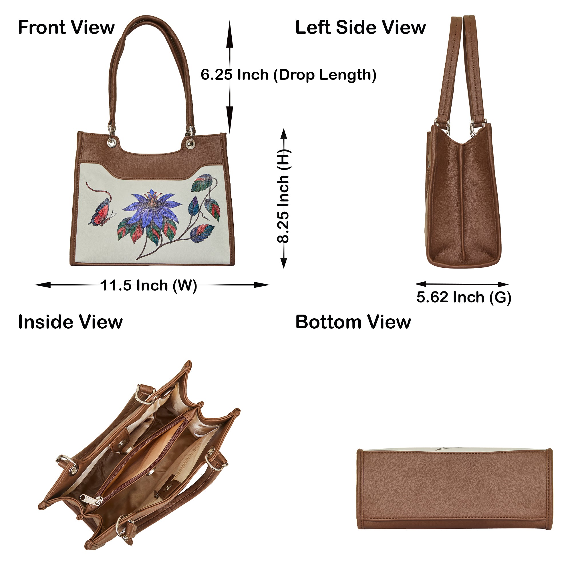 Women’s Printed Genuine Leather Satchel Handbag – Crossbody, Shoulder & Top Handle Bag – Ideal for Office, Work, Travel & Daily Use