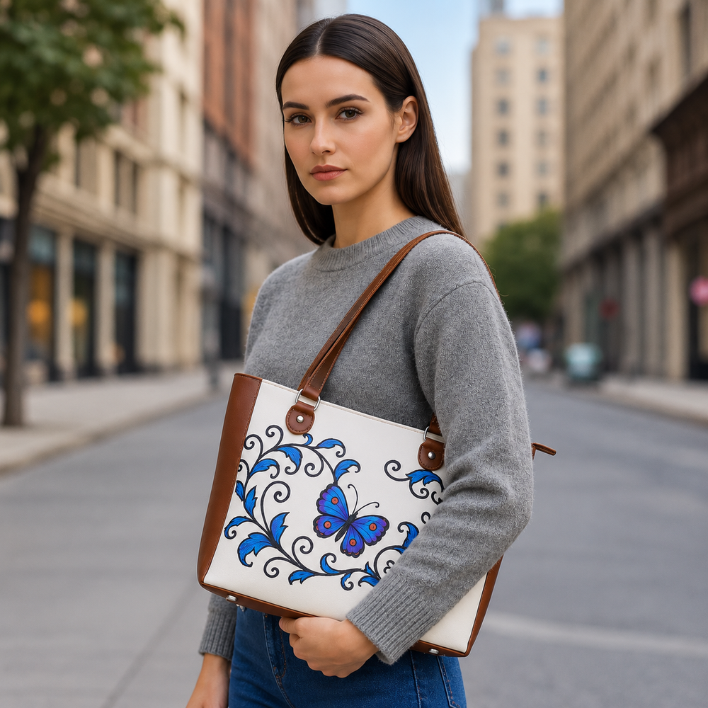 Ladies’ Printed Vegan Leather Shoulder Tote Bag– Handbag, Top Handle Purse for Women – Ideal for Office, Travel & Everyday Use