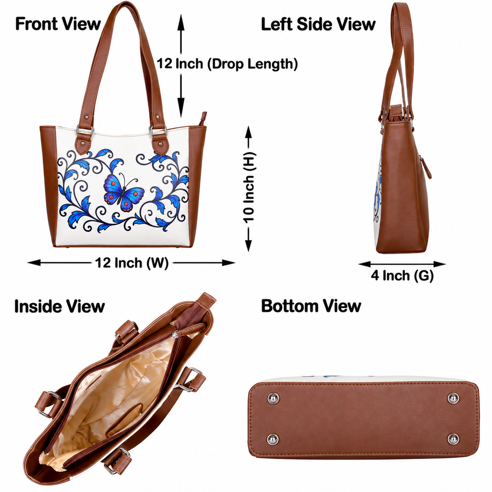 Ladies’ Printed Vegan Leather Shoulder Tote Bag– Handbag, Top Handle Purse for Women – Ideal for Office, Travel & Everyday Use