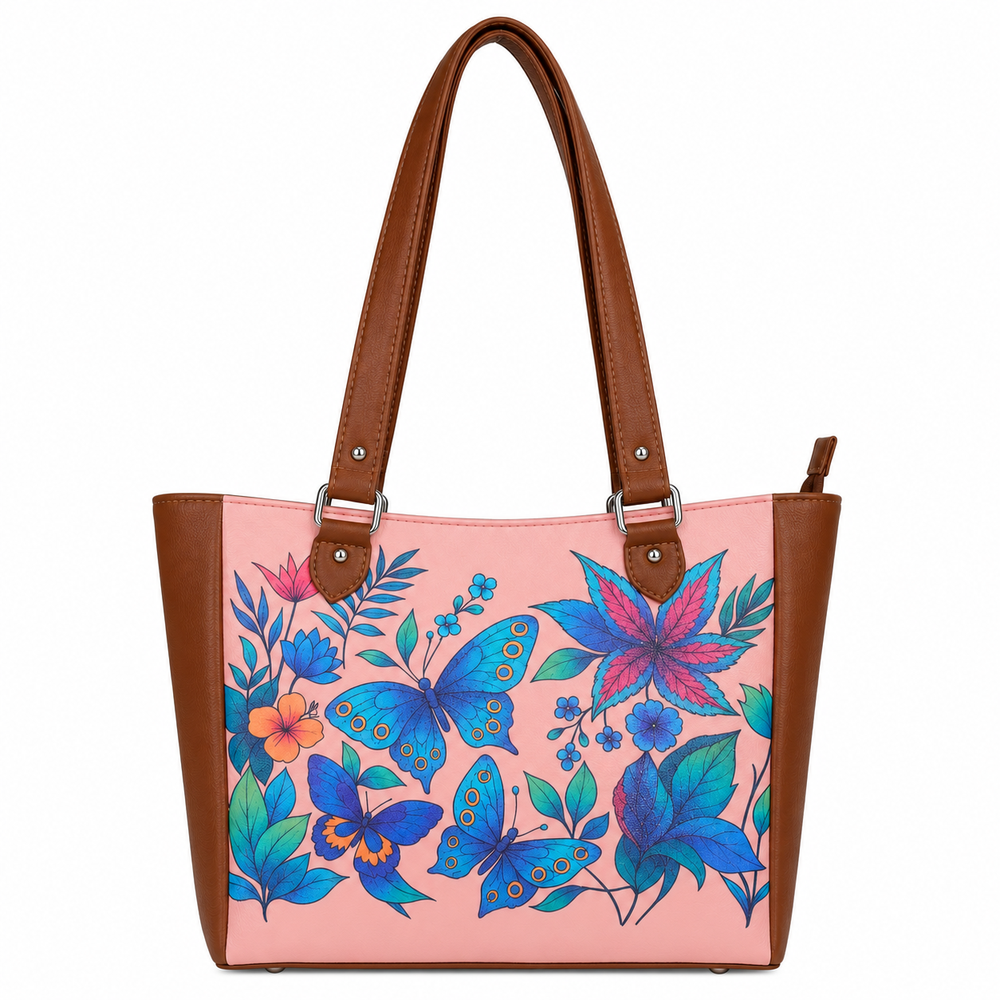 Ladies’ Printed Vegan Leather Shoulder Tote Bag– Handbag, Top Handle Purse for Women – Ideal for Office, Travel & Everyday Use