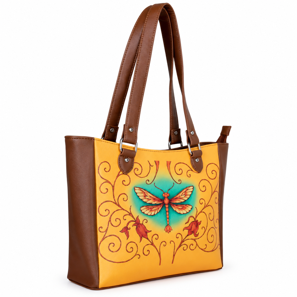 Ladies’ Printed Vegan Leather Shoulder Tote Bag– Handbag, Top Handle Purse for Women – Ideal for Office, Travel & Everyday Use