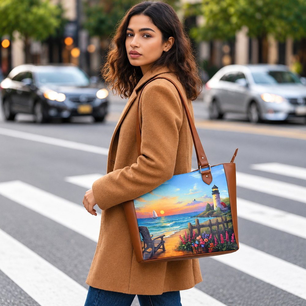 Ladies’ Printed Vegan Leather Shoulder Tote Bag– Handbag, Top Handle Purse for Women – Ideal for Office, Travel & Everyday Use