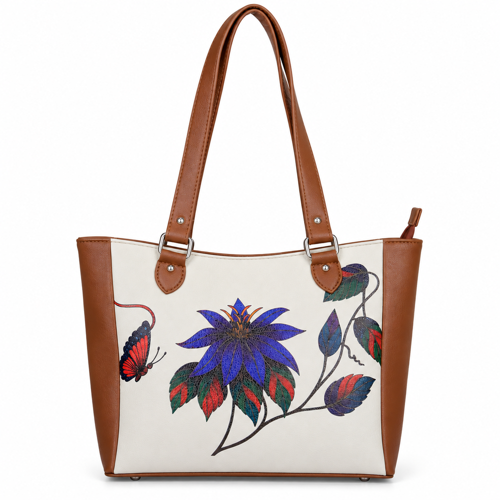 Ladies’ Printed Vegan Leather Shoulder Tote Bag– Handbag, Top Handle Purse for Women – Ideal for Office, Travel & Everyday Use