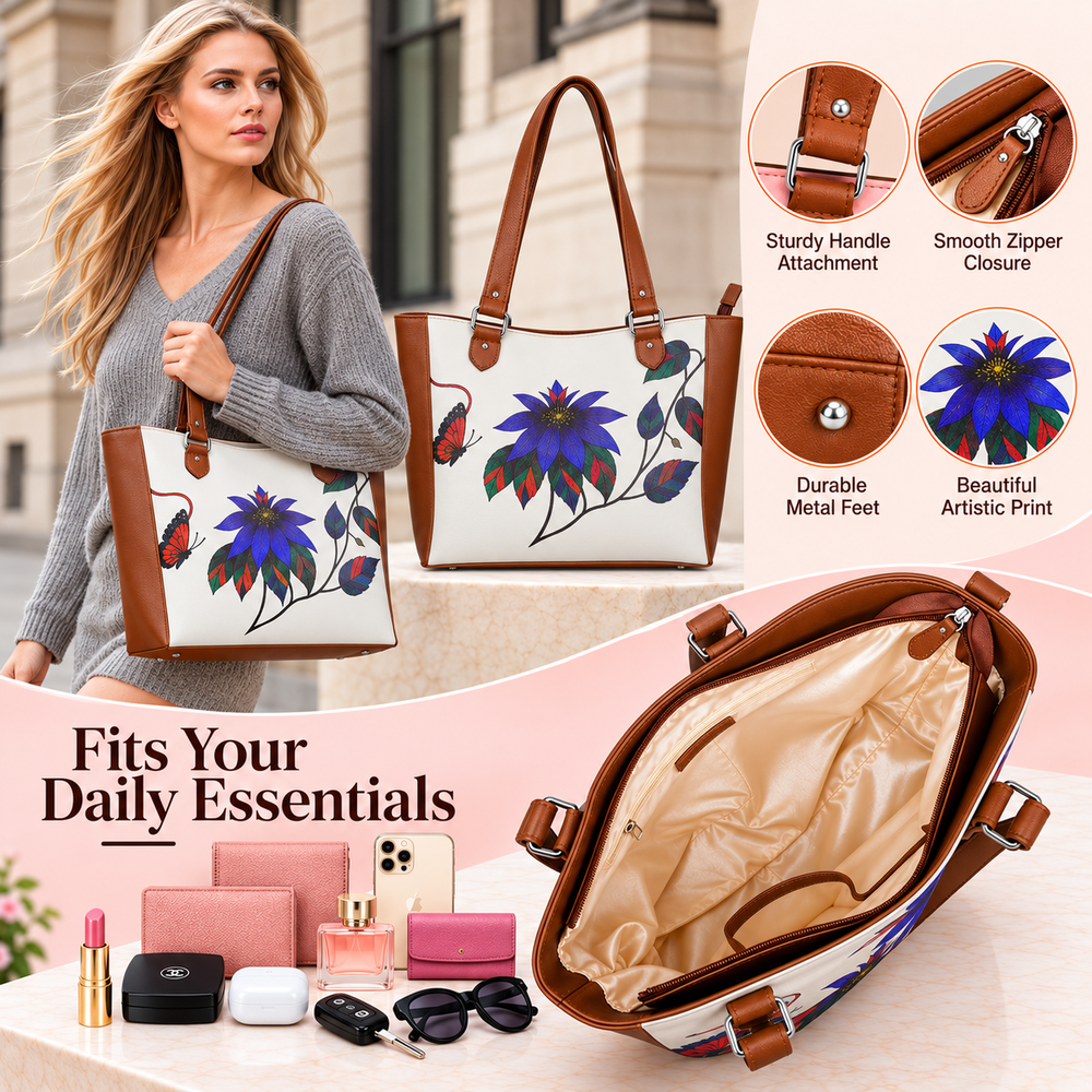 Ladies’ Printed Vegan Leather Shoulder Tote Bag– Handbag, Top Handle Purse for Women – Ideal for Office, Travel & Everyday Use