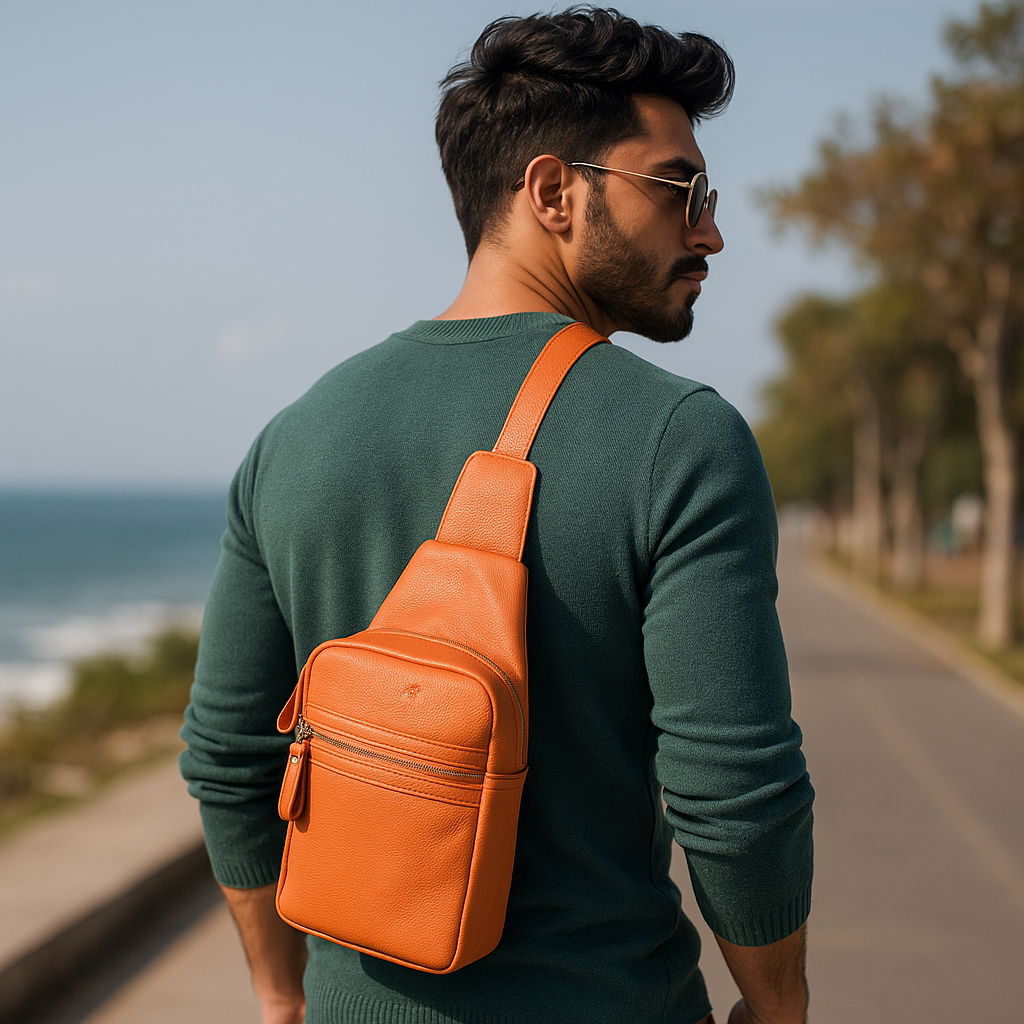 Premium Leather Fanny Sling Bag For Women Men Chest Pack Crossbody Shoulder Belt Bags Travel-Tan