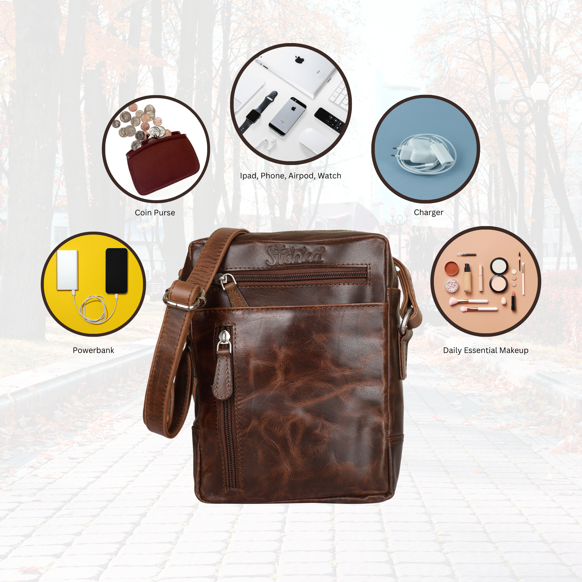 Leather Crossbody Sling Bag in Brown Crunch –Unisex Messenger Shoulder Bag Travel, Daily Use, Work, Gift