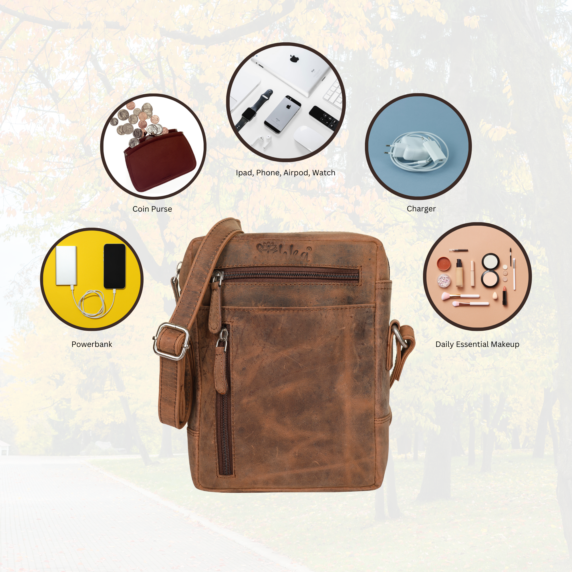 Leather Crossbody Sling Bag inBrown Hunter–Unisex Messenger Shoulder Bag Travel, Daily Use, Work, Gift