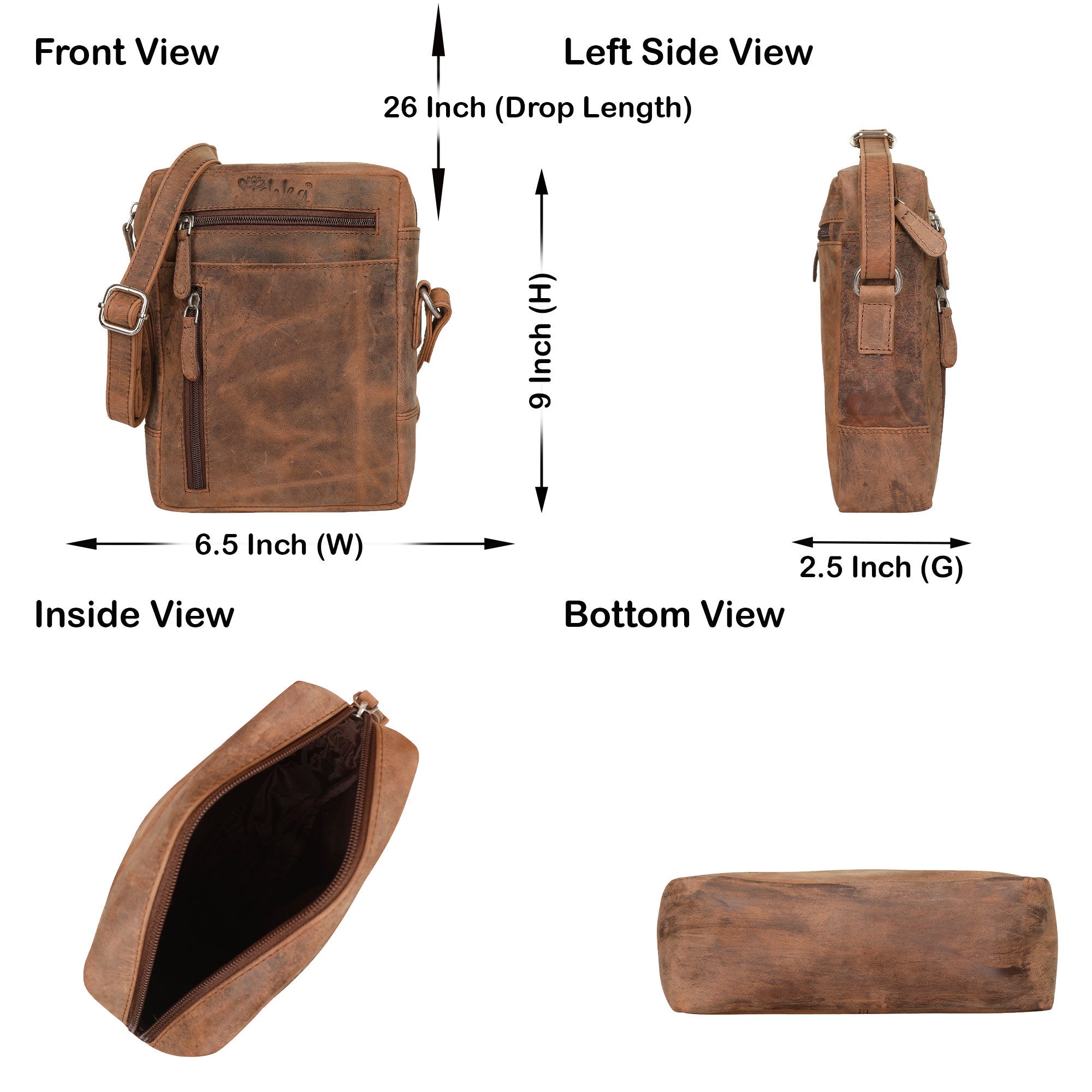 Leather Crossbody Sling Bag inBrown Hunter–Unisex Messenger Shoulder Bag Travel, Daily Use, Work, Gift