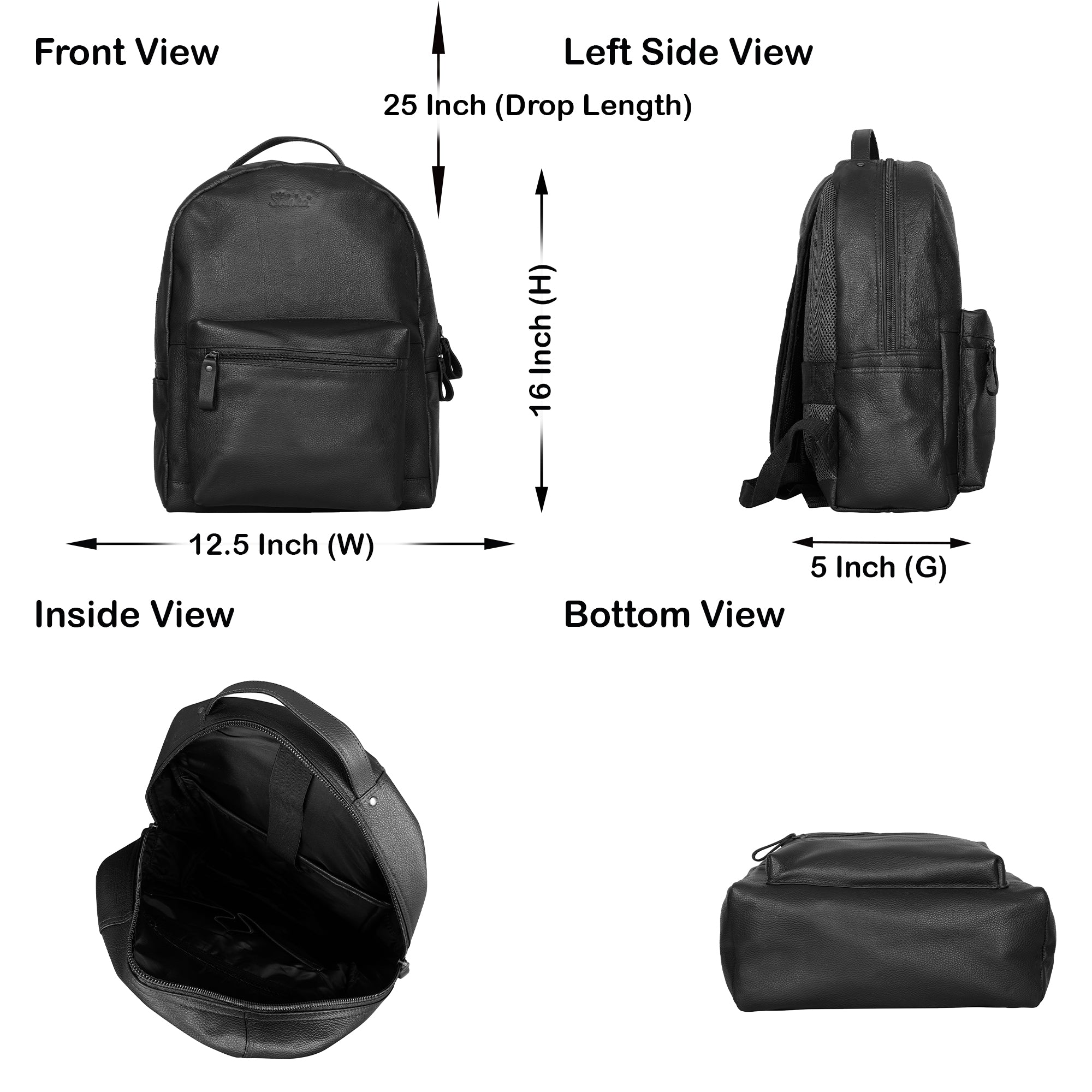 Genuine Leather Black Backpack |16" H Travel Backpack for Women & Men | Multipurpose Daypack- Business, Office, Work, Gifting