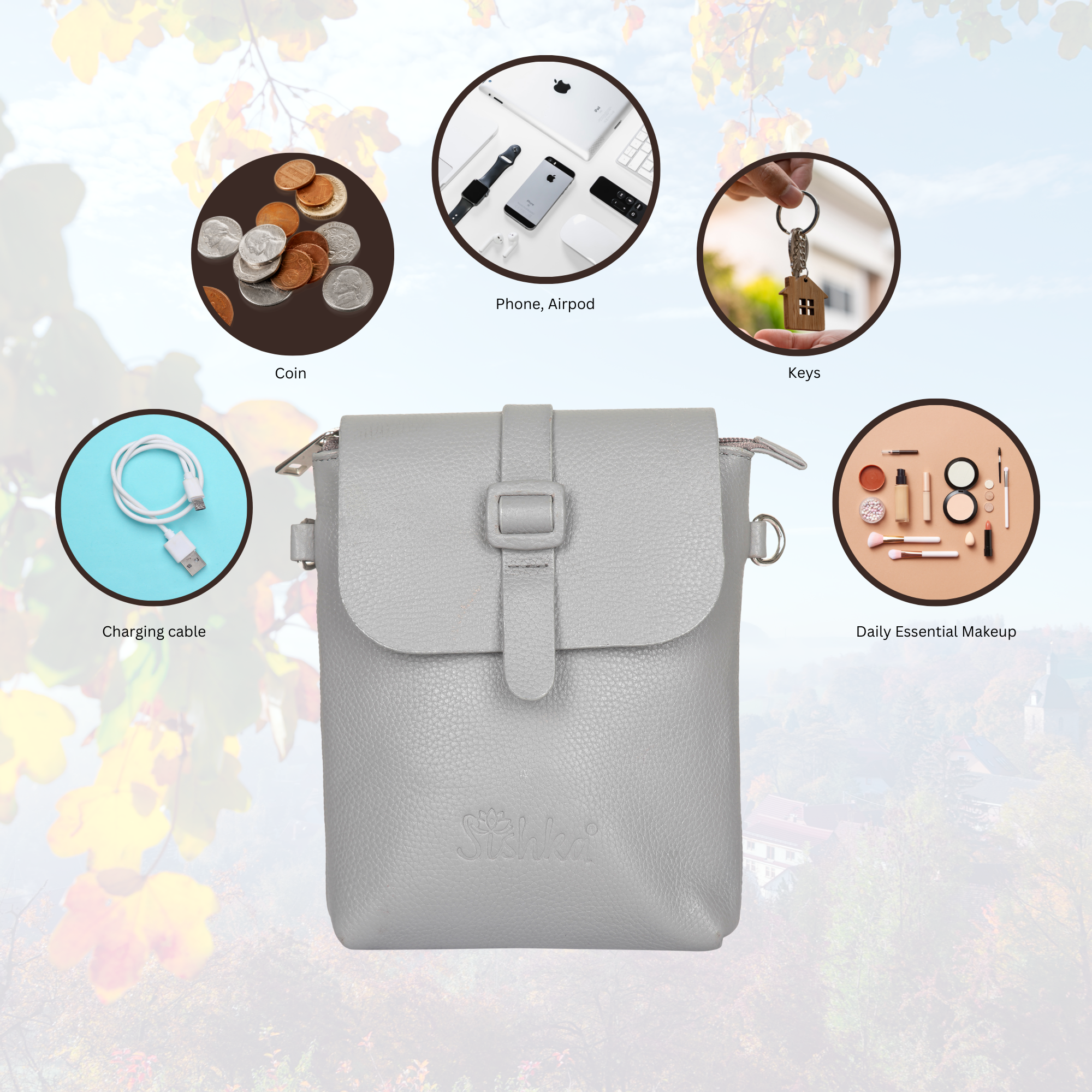 Leather Grey Messenger Bag for Men & Women –Small Crossbody Shoulder Bag, Side Sling Bag for Travel, Work & Daily Use