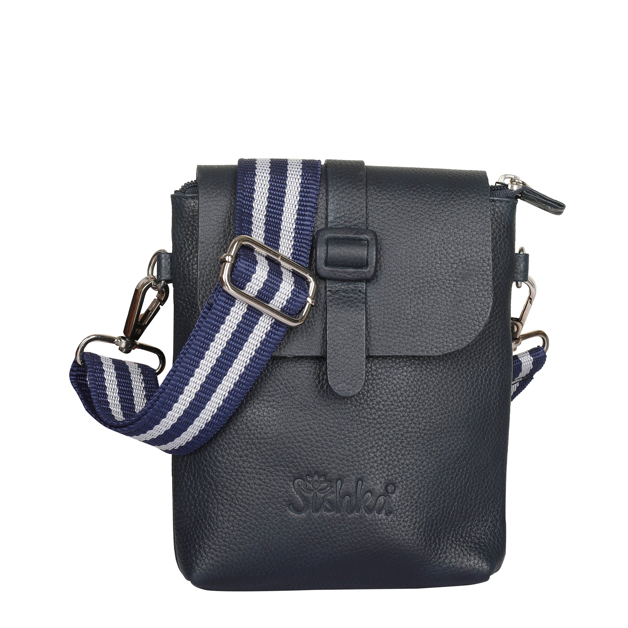 Leather Navy Blue Messenger Bag for Men & Women –Small Crossbody Shoulder Bag, Side Sling Bag for Travel, Work & Daily Use