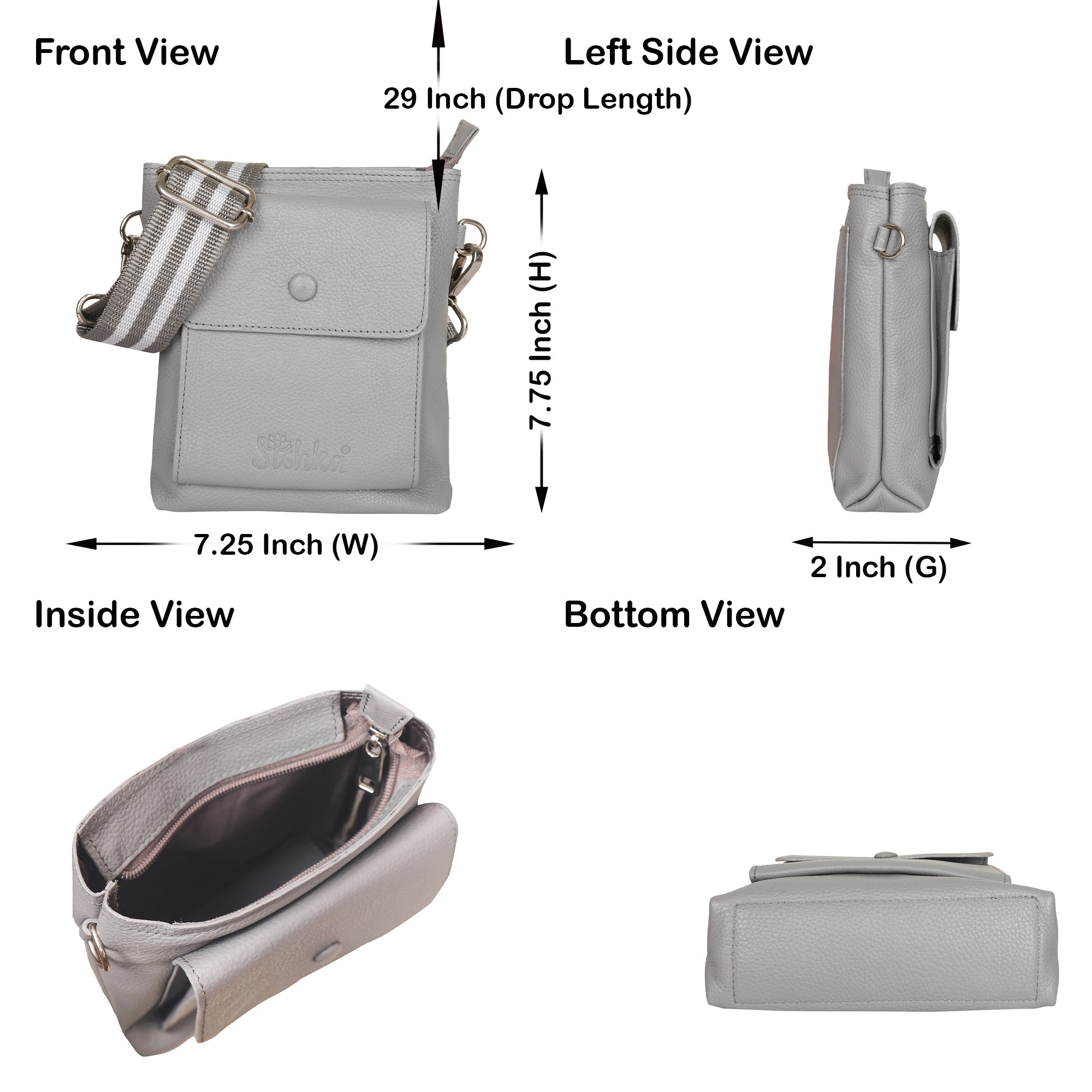 Leather Crossbody Shoulder Bag for Men & Women – Stylish Sling Messenger Bag for Work, Business, Travel & Everyday Use- Grey