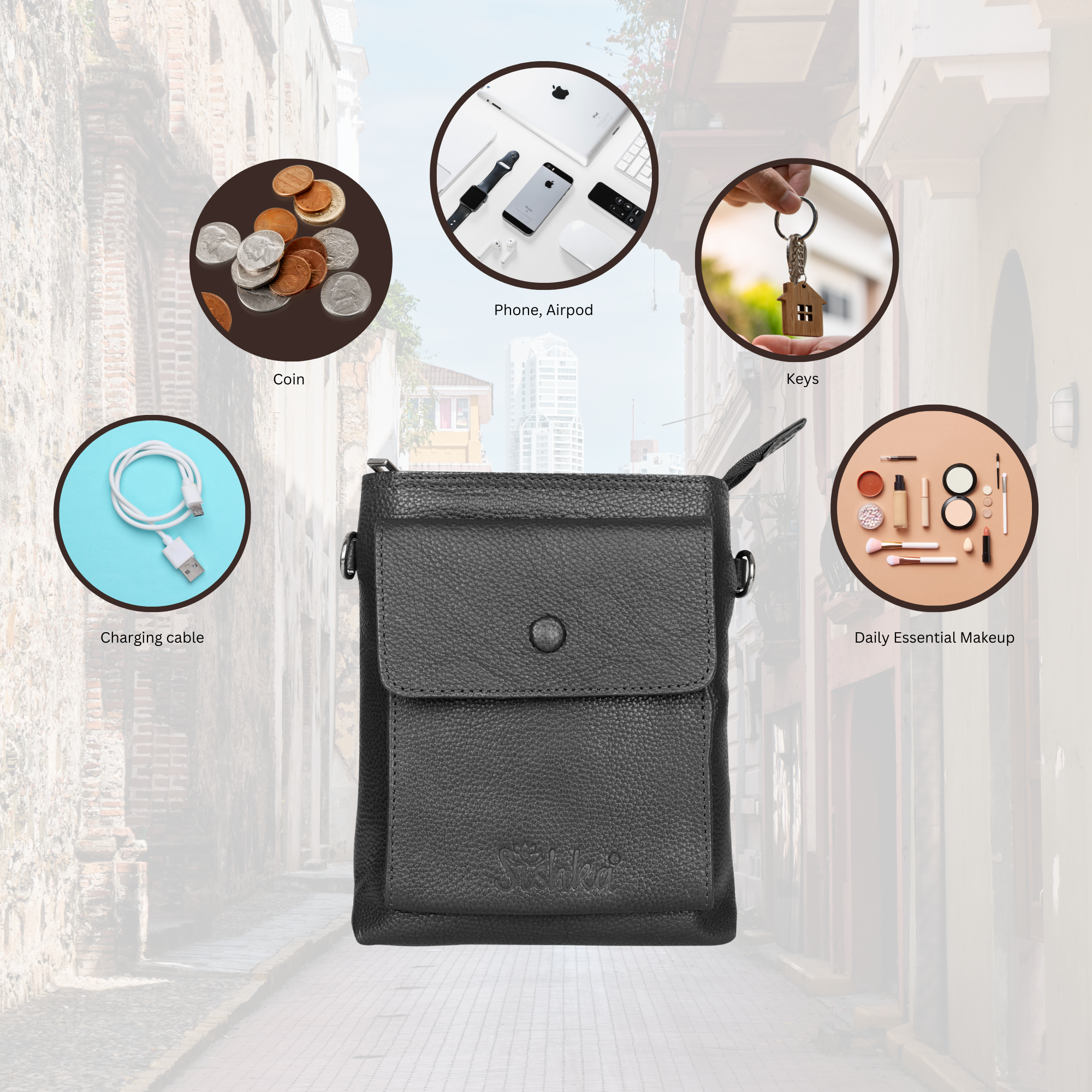 Leather Crossbody Shoulder Bag for Men & Women – Stylish Sling Messenger Bag for Work, Business, Travel & Everyday Use- Navy Blue