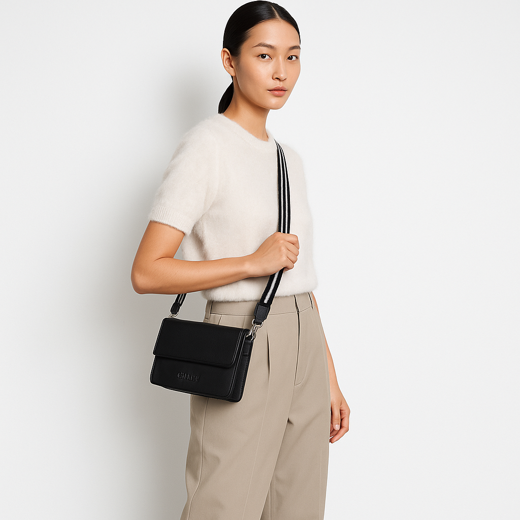 Genuine Leather Black Crossbody Shoulder Bag for Men & Women – Sling Messenger Bag for Work, Business, Travel & Daily Use