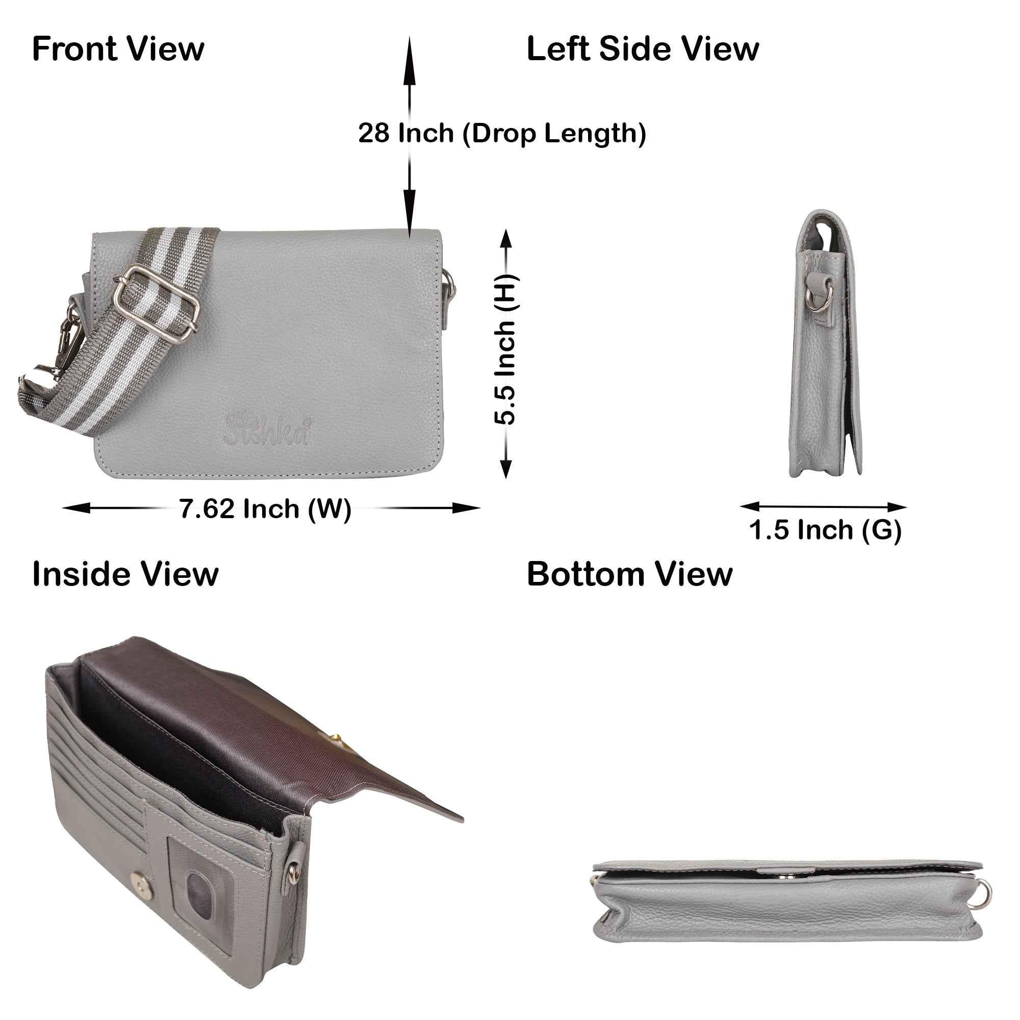 Genuine Leather Grey Crossbody Shoulder Bag for Men & Women – Sling Messenger Bag for Work, Business, Travel & Daily Use