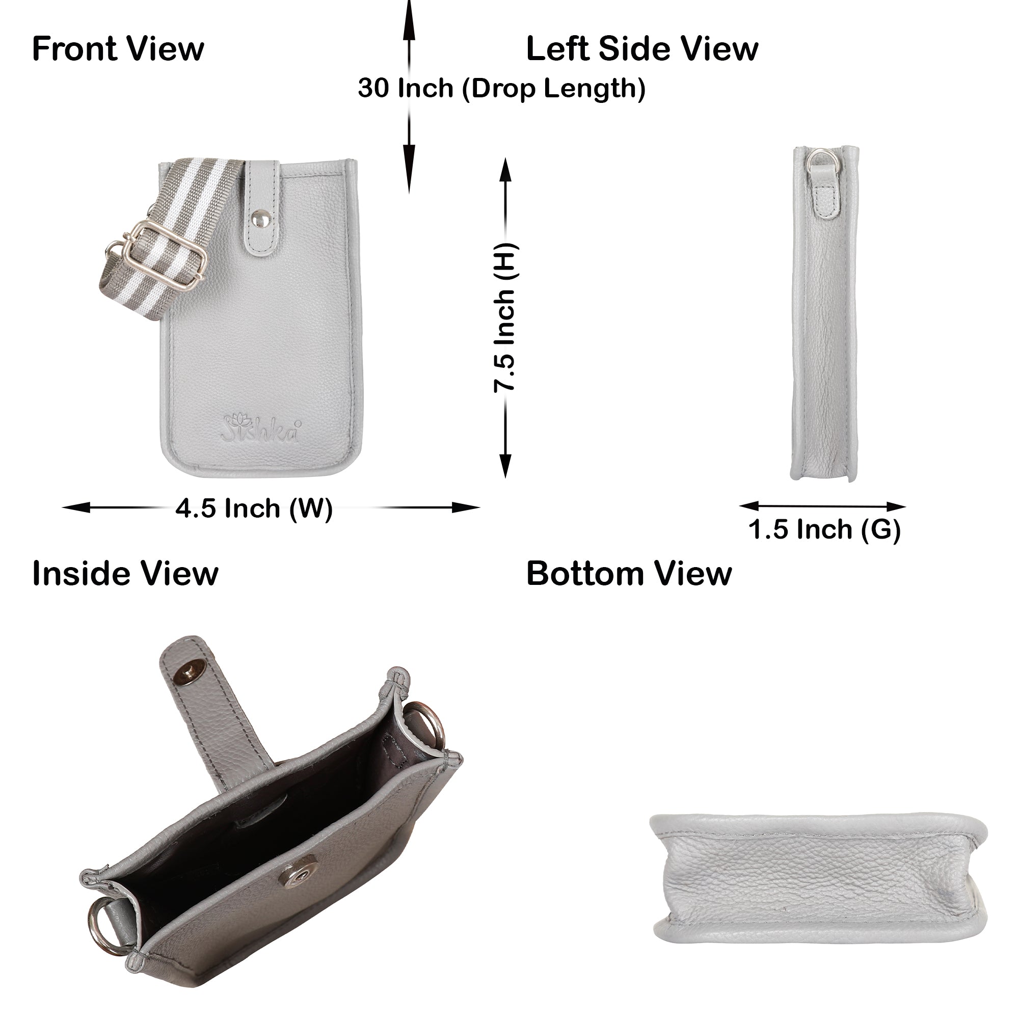 Grey -Leather Crossbody Phone Sling Wallet Bag – Shoulder Messenger Bag for Daily Use, Work & Travel for Men and Women