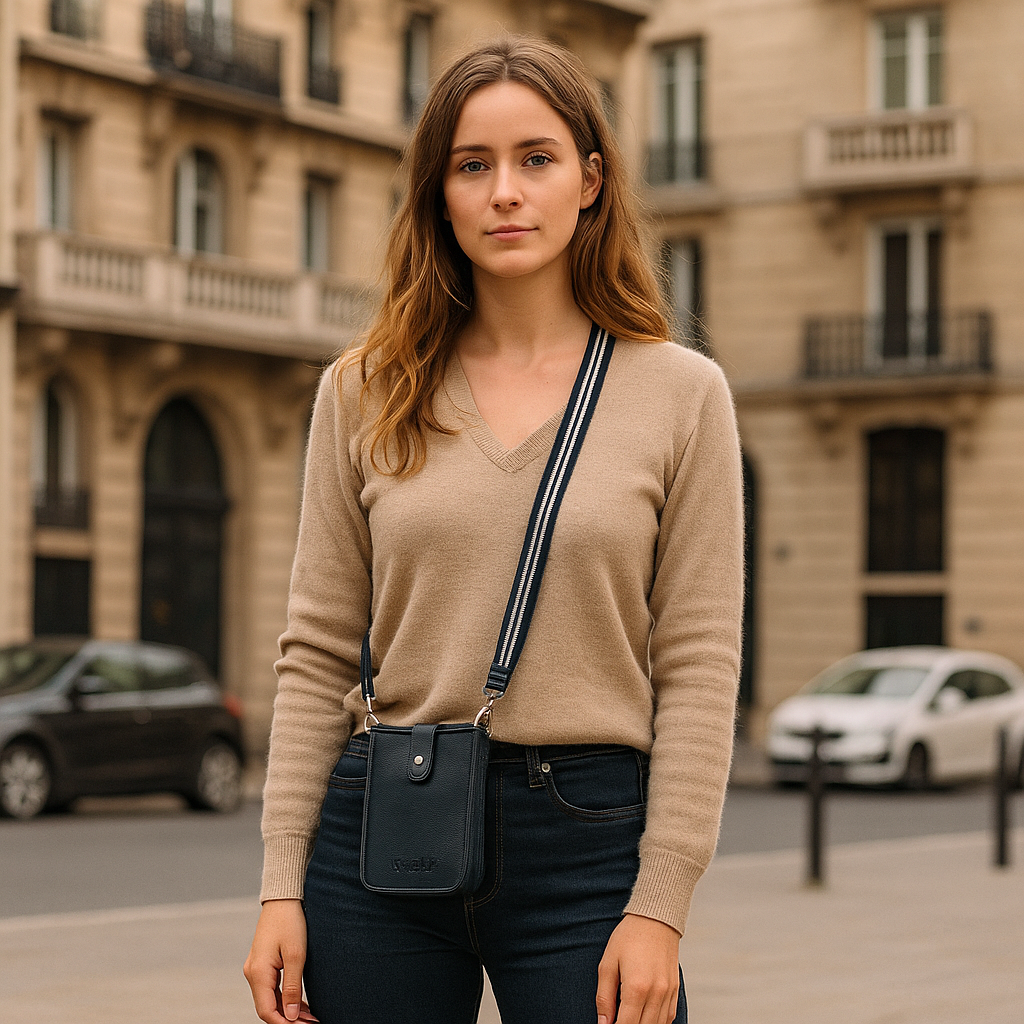 Navy Blue -Leather Crossbody Phone Sling Wallet Bag – Shoulder Messenger Bag for Daily Use, Work & Travel for Men and Women