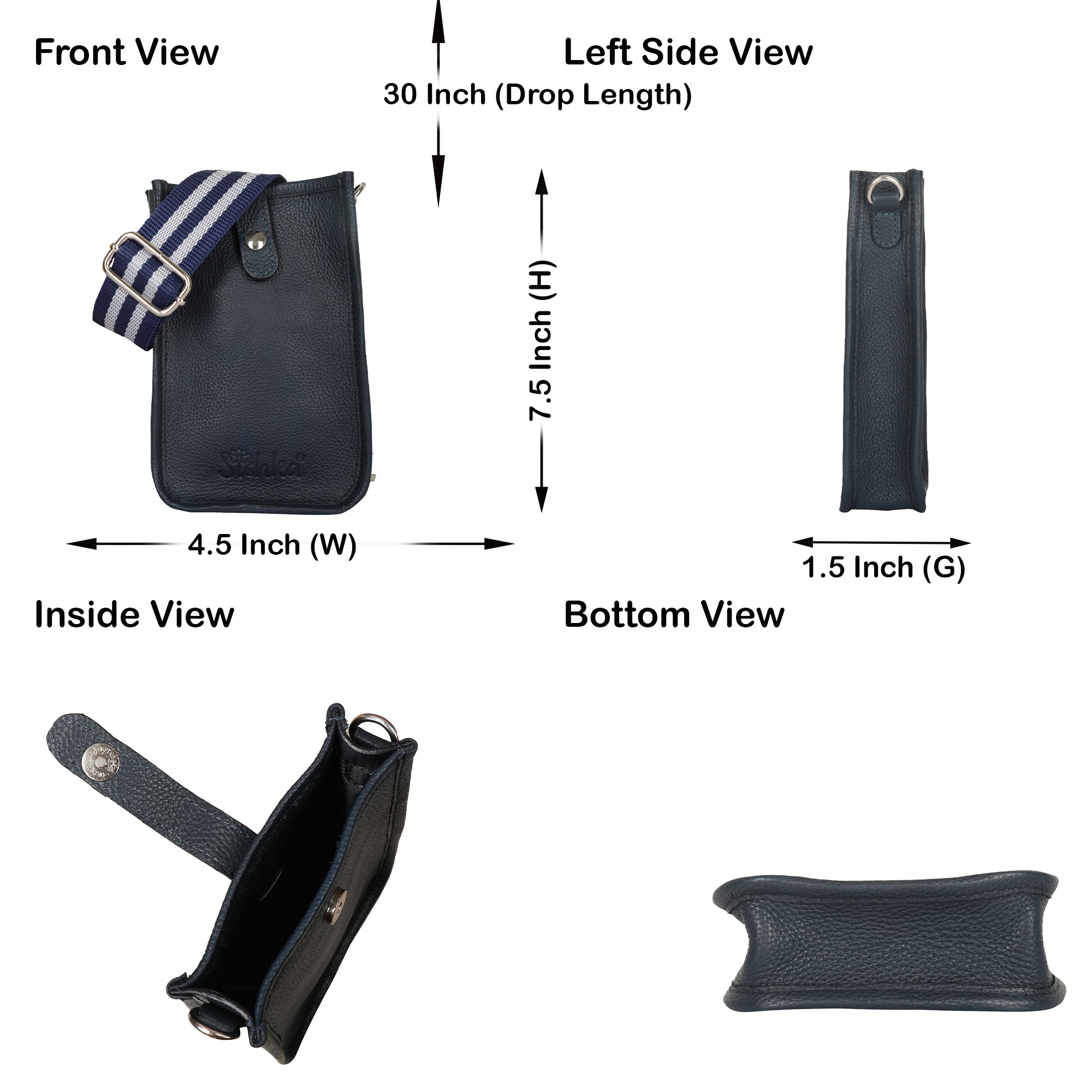 Navy Blue -Leather Crossbody Phone Sling Wallet Bag – Shoulder Messenger Bag for Daily Use, Work & Travel for Men and Women