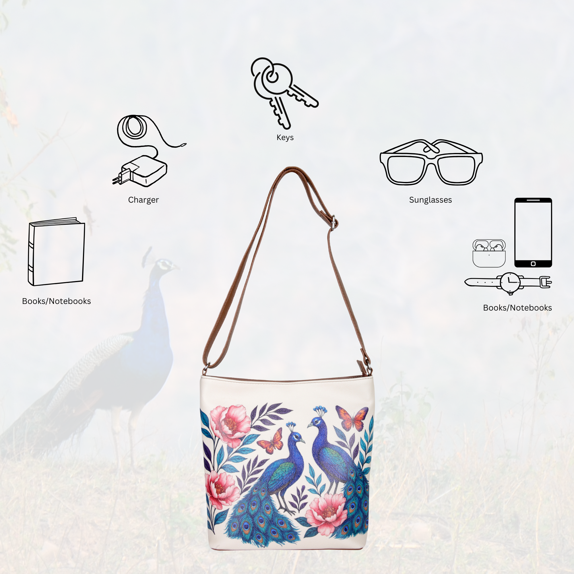 Printed Leather Crossbody Bag – Adjustable Sling & Over the Shoulder Bag for Women – Stylish Handbag & Travel Purse