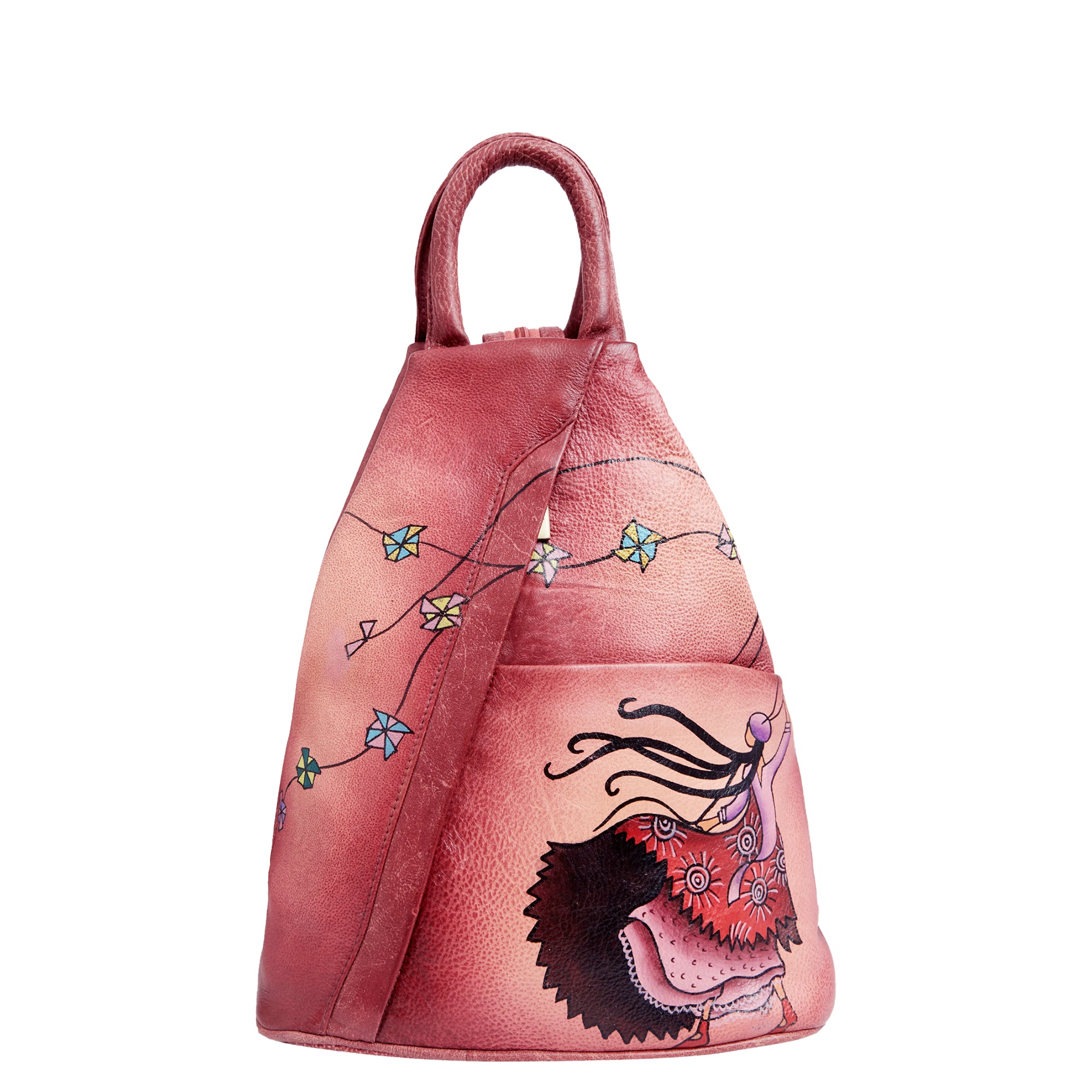 Women's Red Triangle Hand‑Painted Premium Leather Backpack